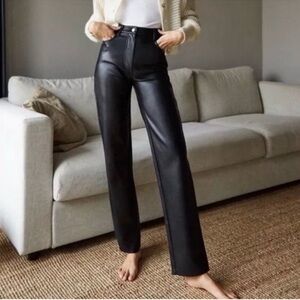 Wilfred The Melina Faux Leather Pants 6 Black Wide Straight Leg Wet Look